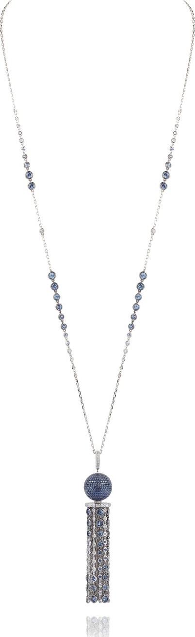 Mariani Medusa 18k White Gold Tassel Necklace w/ Sapphires & Diamonds