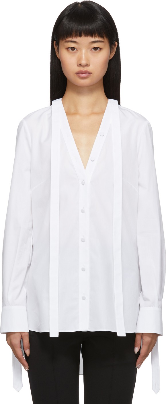 Alexander McQueen White Poplin V-Neck Shirt