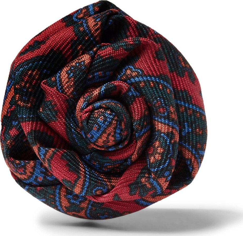 Charvet Paisley-Print Silk-Faille Flower Lapel Pin