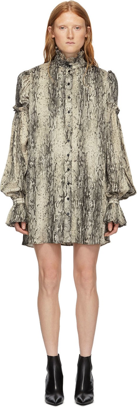 WANDERING Beige & Black Twill Plisse Turtleneck Dress