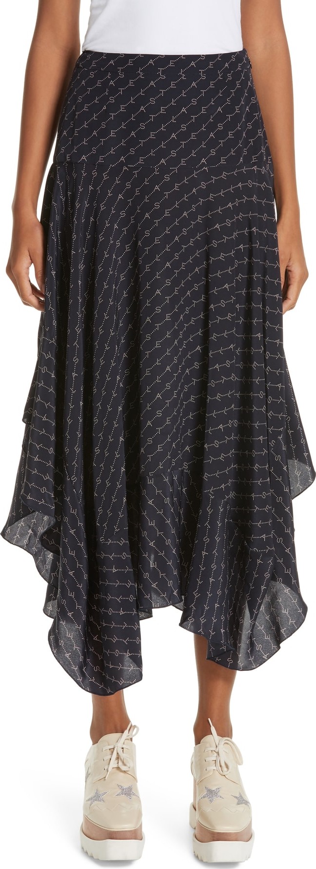 Stella McCartney Poppy Logo Print Asymmetrical Skirt