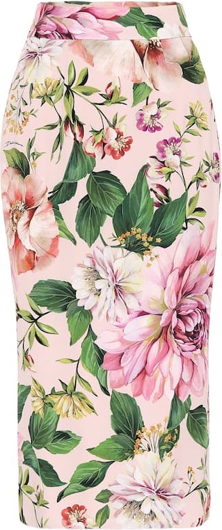 Dolce & Gabbana Floral stretch-silk pencil skirt