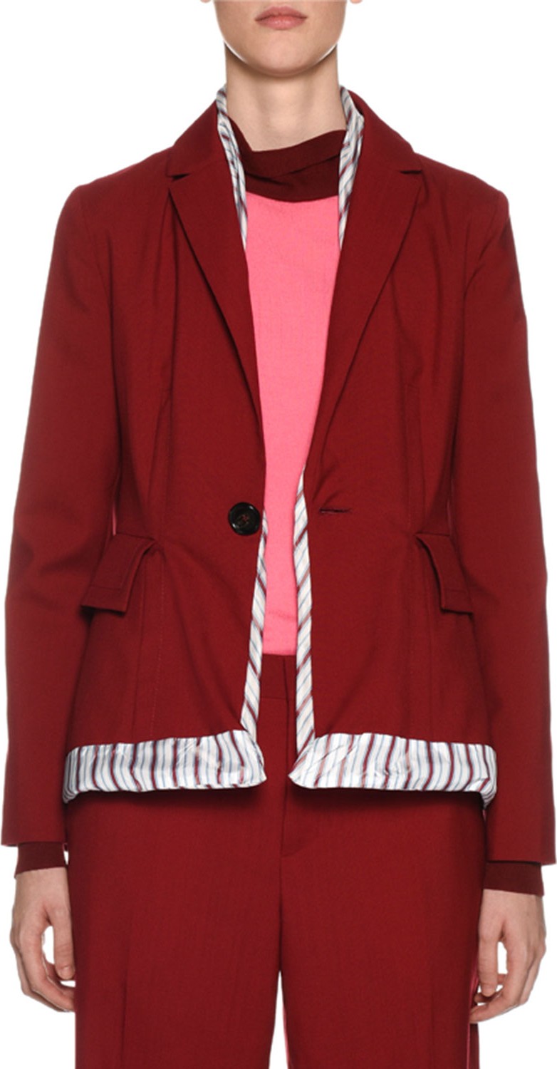 Marni One-Button Wool Jacket w/ Striped Trim