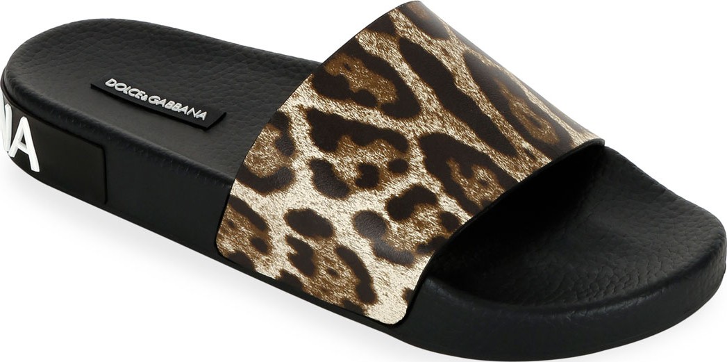 Dolce & Gabbana Leopard Logo Pool Slide Sandals