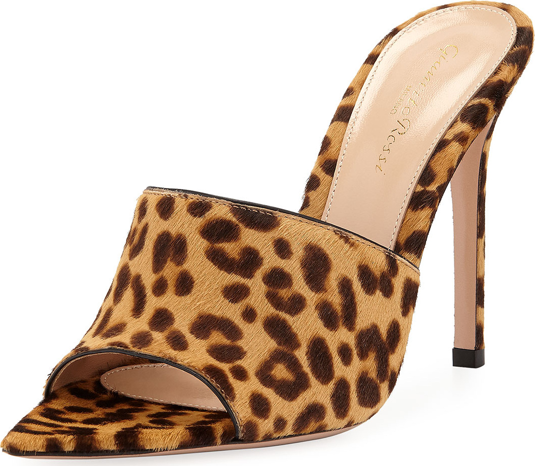 Gianvito Rossi Leopard-Print Calf Hair Open-Toe Mule