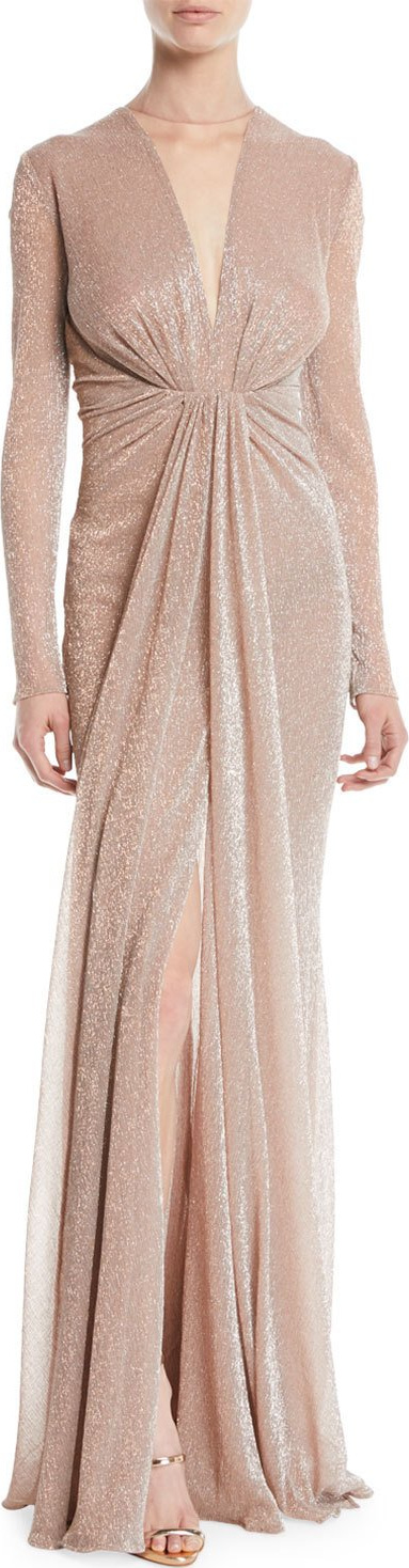 Talbot Runhof Nominee Deep-V Long-Sleeve Gown