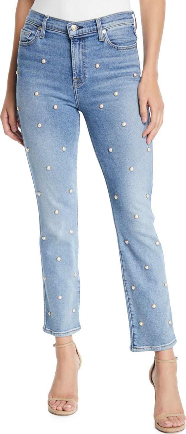 7 For All Mankind Edie Straight-Leg Pearl Cropped Jeans