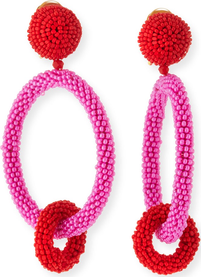 Oscar De La Renta Two-Tone Beaded Hoop Clip-On Earrings