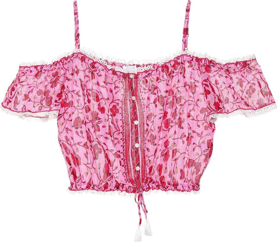 Poupette St Barth Honey printed cotton crop top