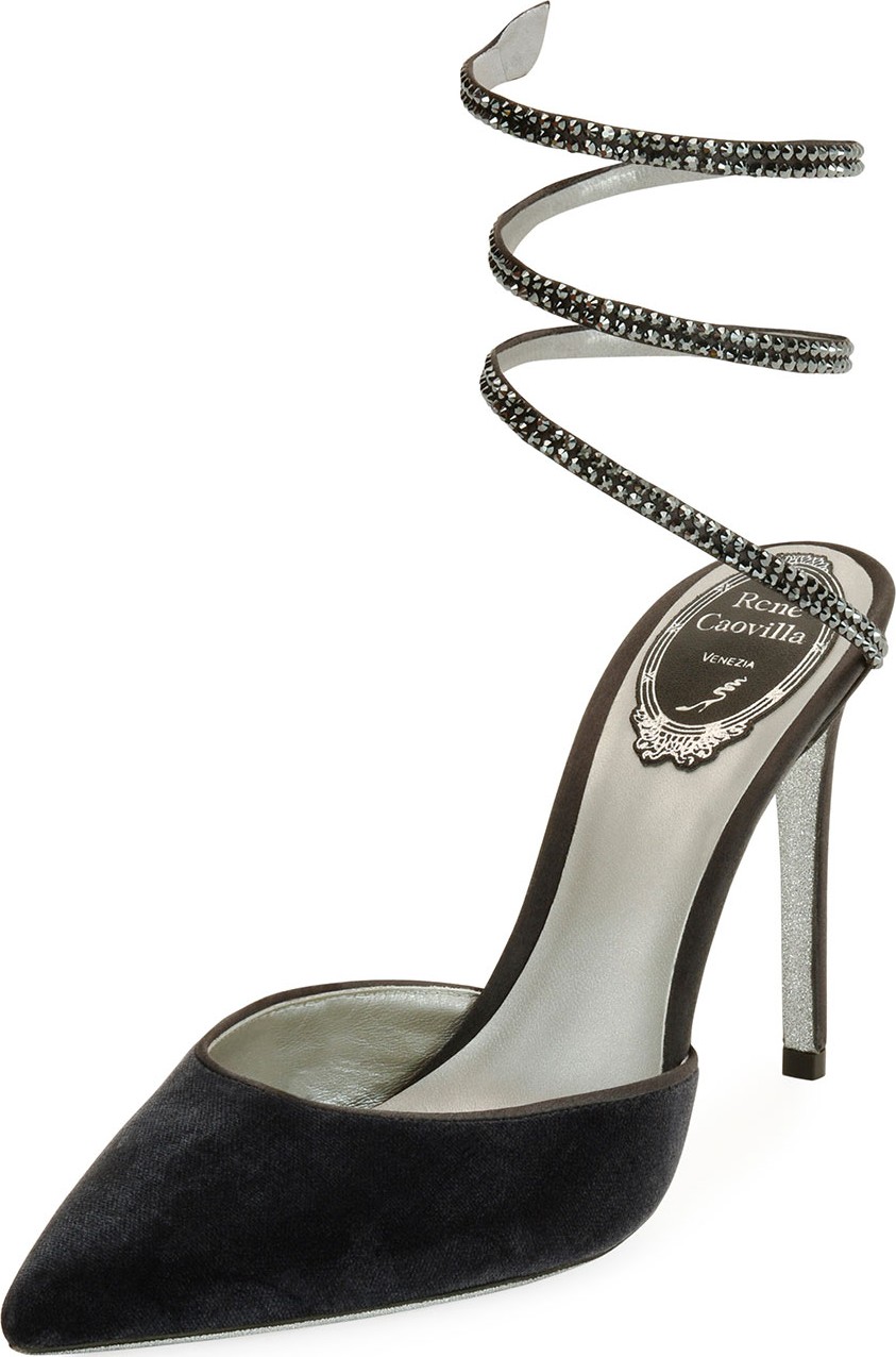 Rene Caovilla Crystal Snake 100mm Pumps, Gray
