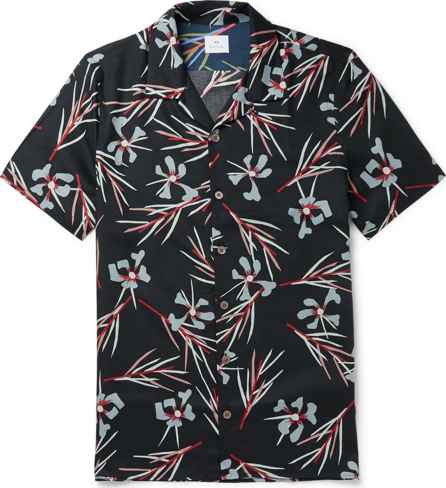 Ps By Paul Smith Camp-Collar Floral-Print Lyocell Shirt