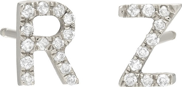 ZOE LEV Personalized Diamond Initial Stud Earrings in 14K White Gold