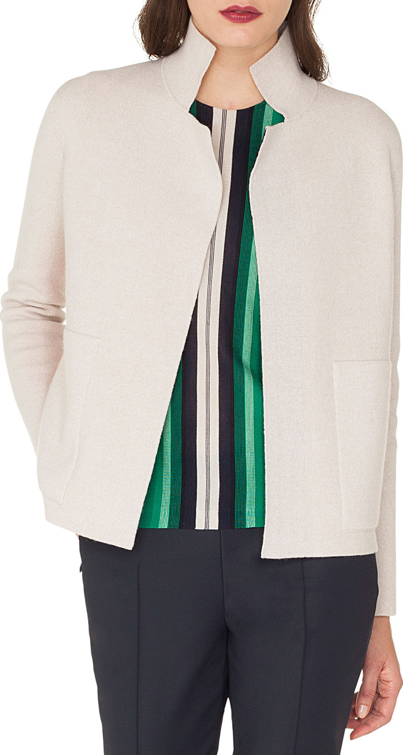 Akris Open-Front Placed-Stripe Double-Face Cashmere-Knit Cardigan
