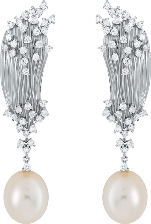 Hueb Plisse 18k White Gold Diamond & Pearl Earrings