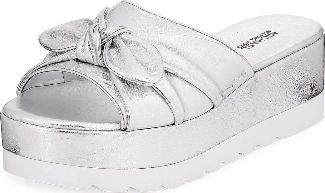 MICHAEL MICHAEL KORS Pippa Metallic Leather Platform Slide Sandal with Bow