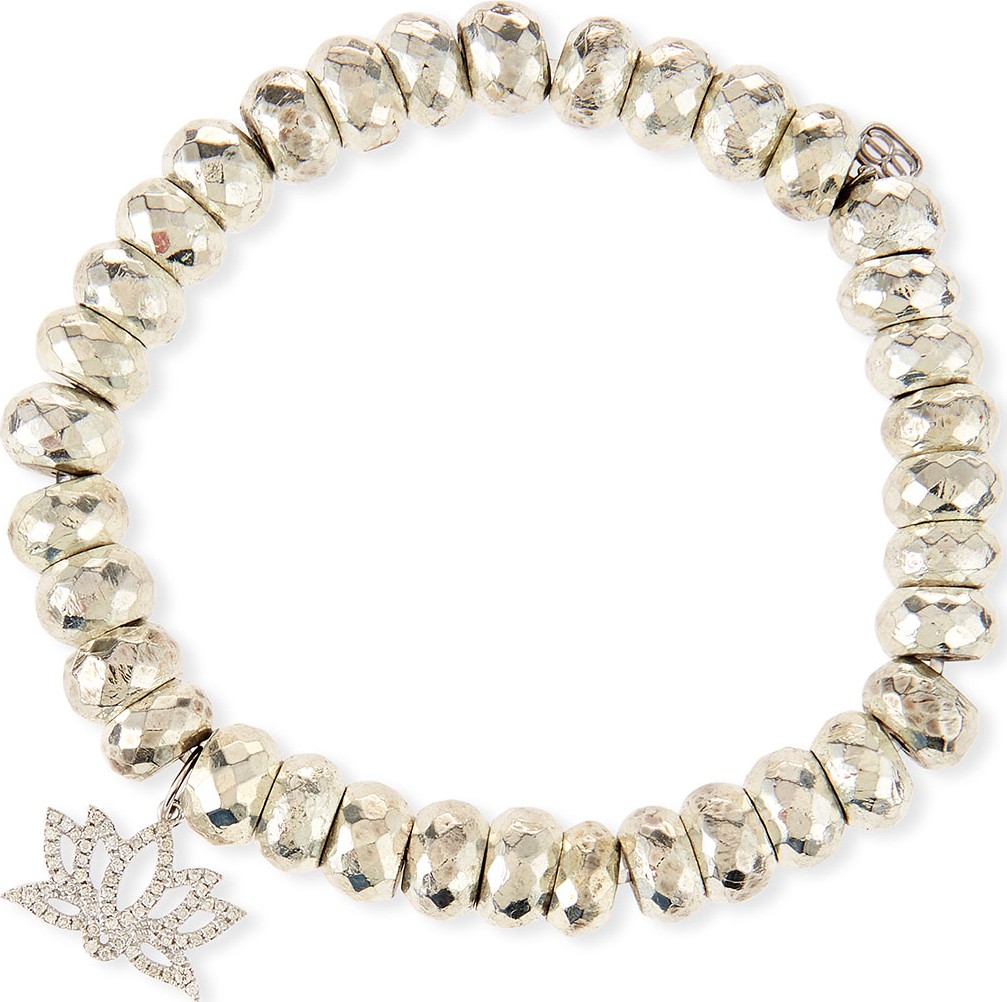 Sydney Evan Pyrite Bead Bracelet with Diamond Lotus Charm