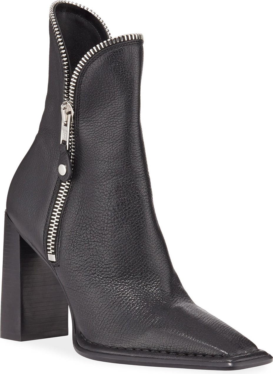 Alexander Wang Lane Block-Heel Leather Zip Booties  Black