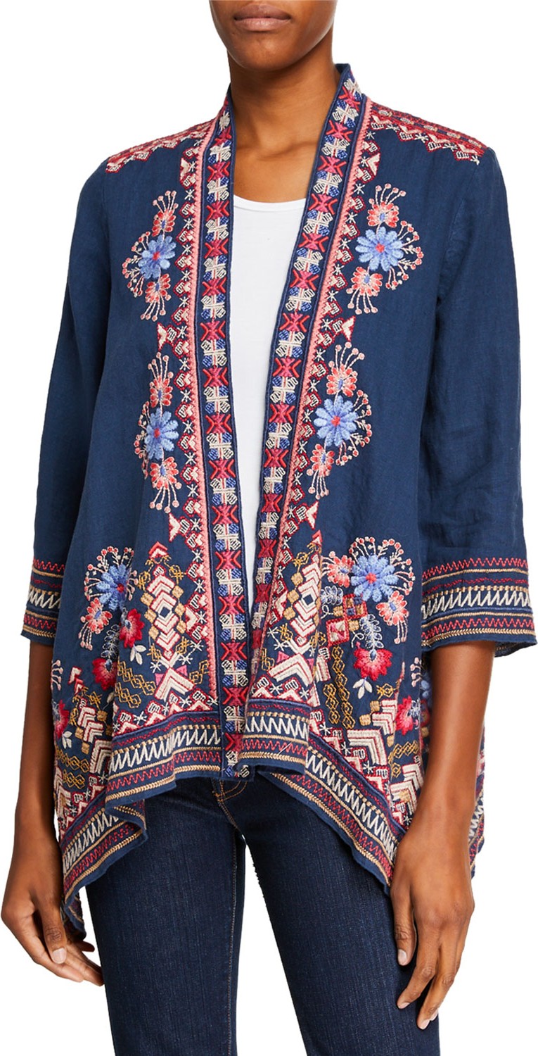 Johnny Was Frederique Draped Linen Cardigan
