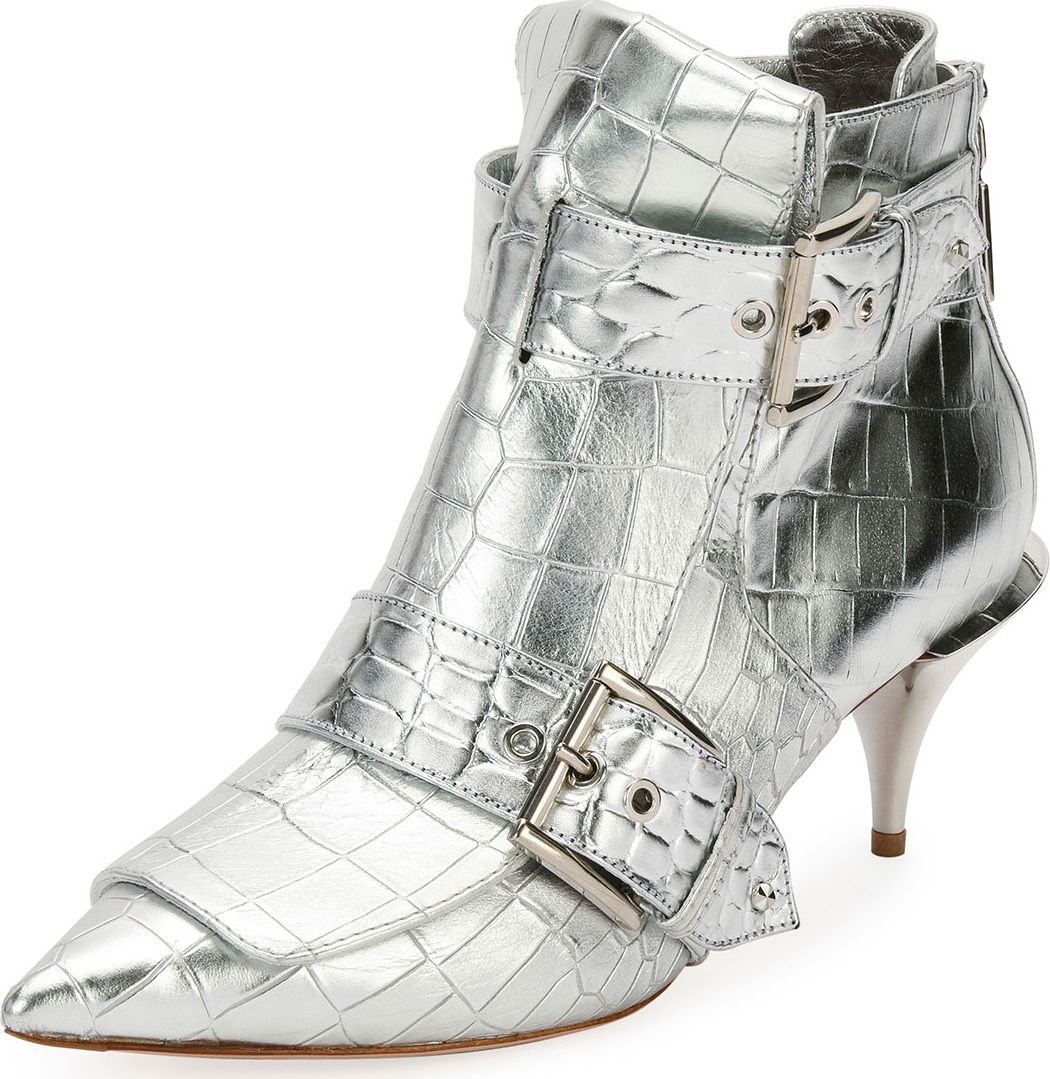 Alexander McQueen Crocodile-Embossed Metallic Bootie