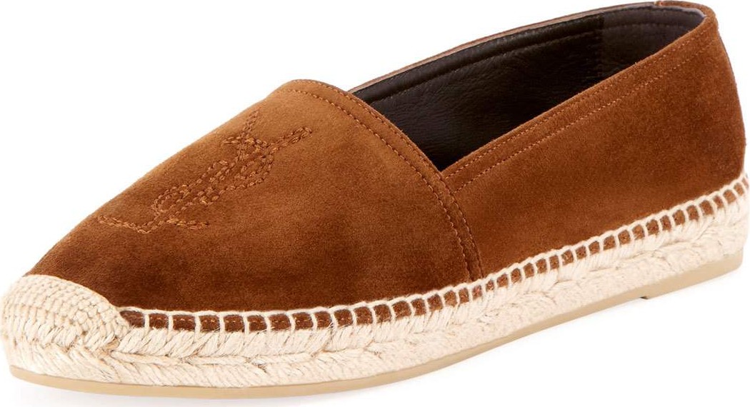 Saint Laurent Flat Logo Suede Slip-On Espadrille Flat