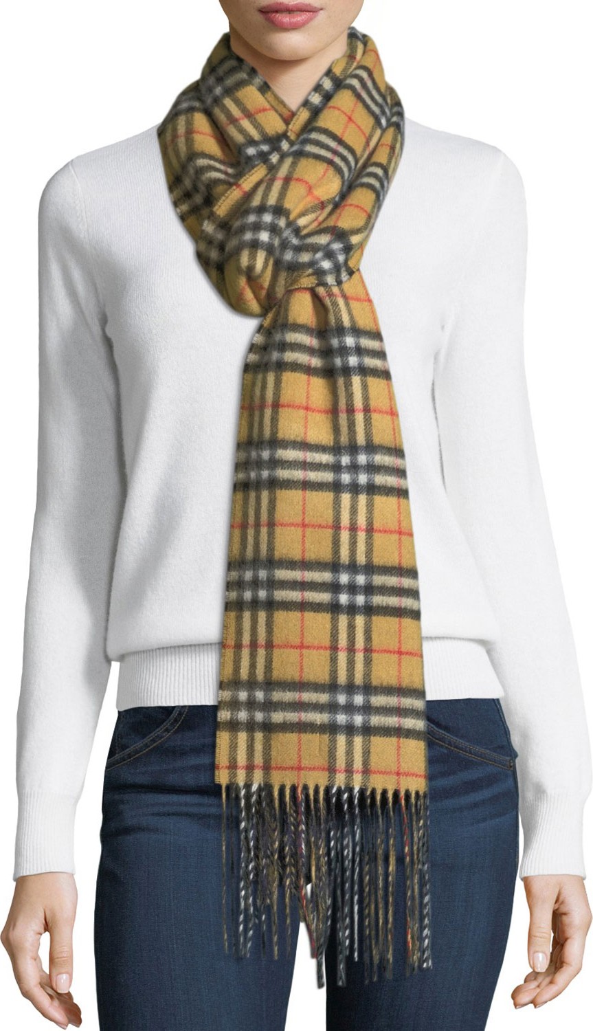 Burberry London England Cashmere Reversible Vintage Check Pattern Scarf