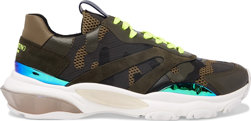 Valentino Valentino Garavani Bounce Leather, Suede and Mesh Sneakers