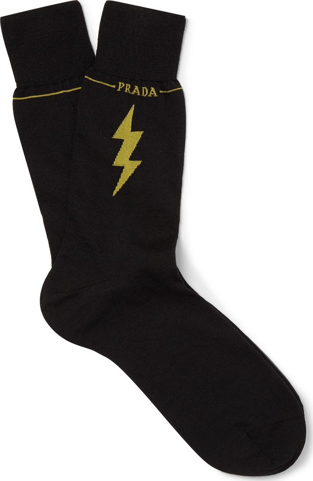 Prada Logo-Intarsia Virgin Wool-Blend Socks