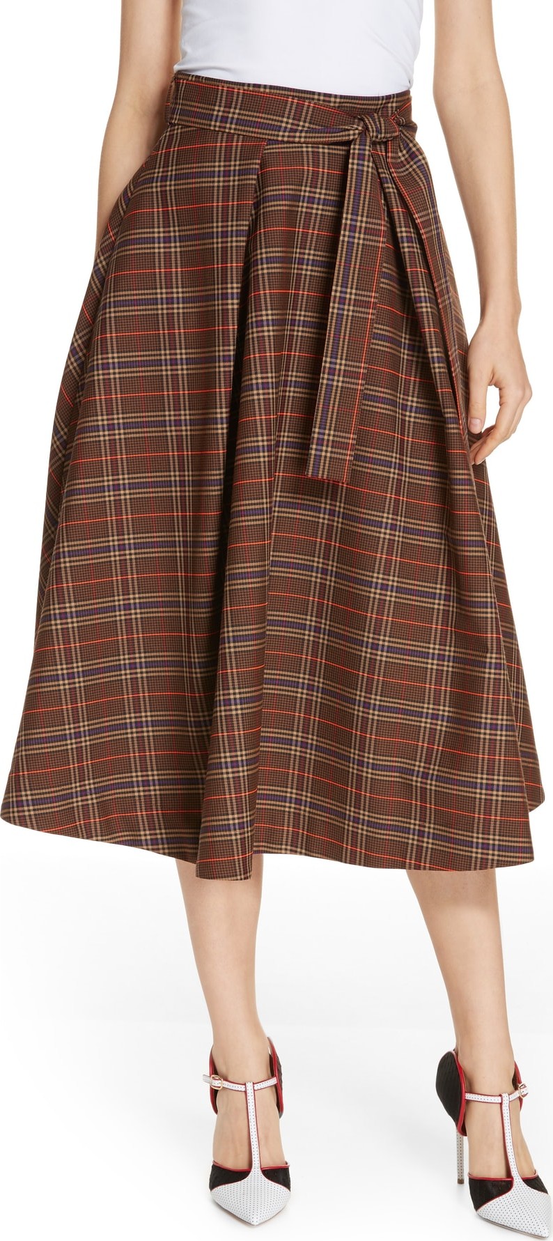 MSGM Tartan A-Line Midi Skirt
