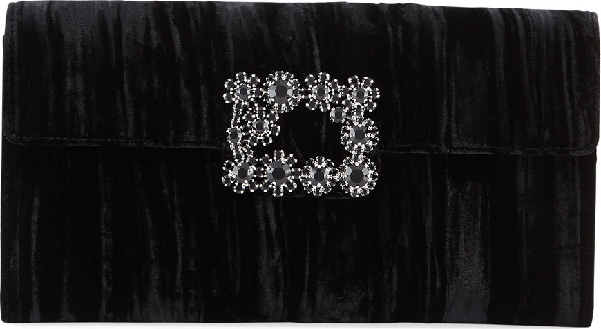 Roger Vivier Floral Crystal-Buckle Velvet  Envelope Clutch Bag