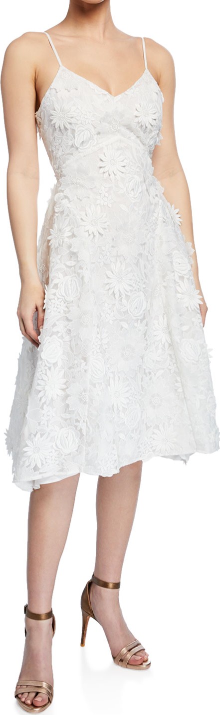 MESTIZA NEW YORK Adrianna V-Neck Spaghetti-Strap Floral Lace Dress