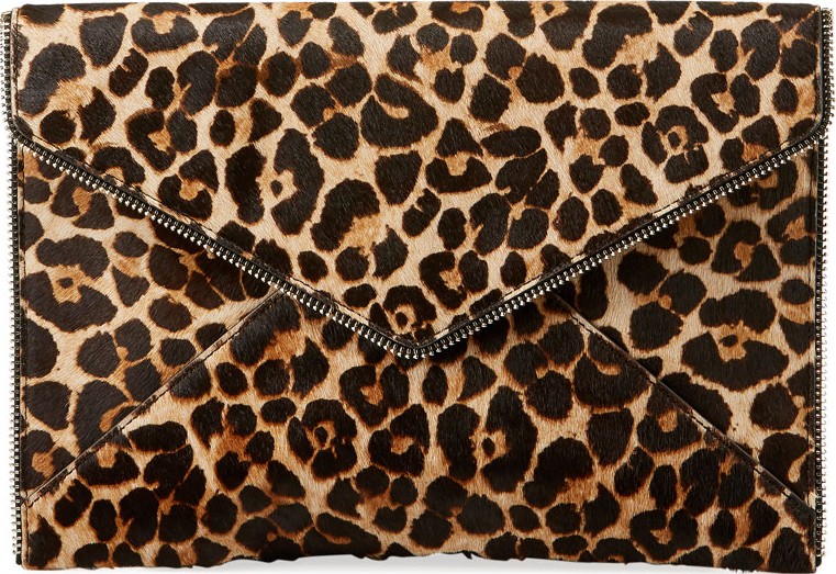 Rebecca Minkoff Leo Leopard-Print Fur Envelope Clutch Bag