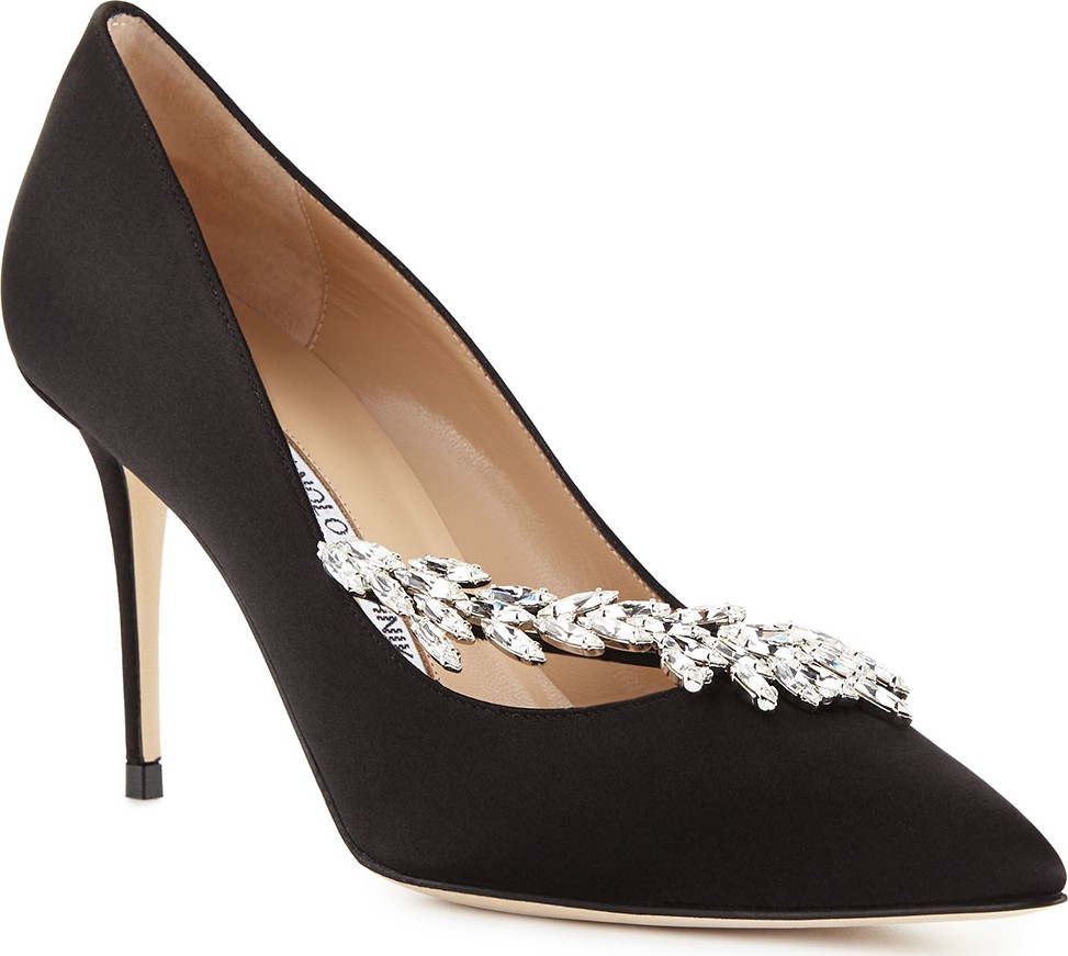Manolo Blahnik Nadira Jeweled Satin 90mm Pump