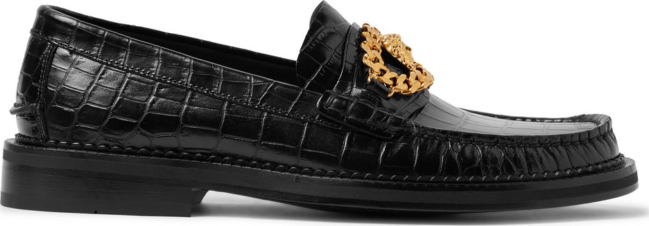 Versace Embellished Croc-Effect Leather Loafers
