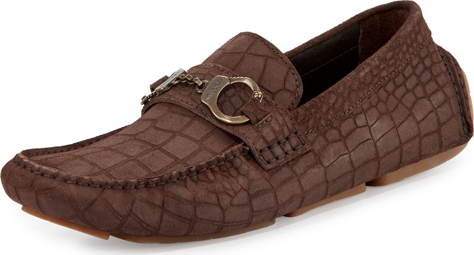 Jimmy Choo Brogan Men's Crocodile-Embossed Driver with Handcuff Detail