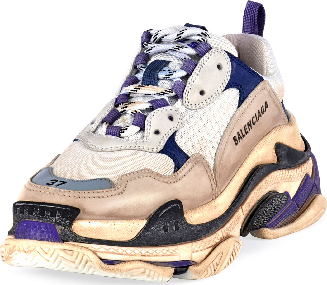 Balenciaga Triple-Sole Tricolor Mesh & Leather Trainer Sneaker