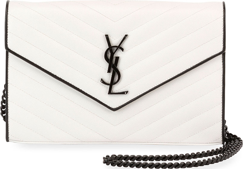 Saint Laurent Matelassé Monogram Small Two-Tone Wallet on Chain