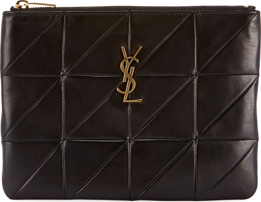 Saint Laurent Jamie Monogram Diamond-Quilted Leather Pouch Clutch Bag - Golden Hardware