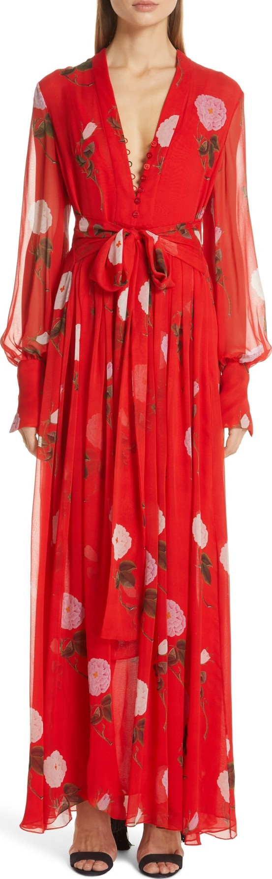Oscar De La Renta Floral Print Silk Maxi Dress