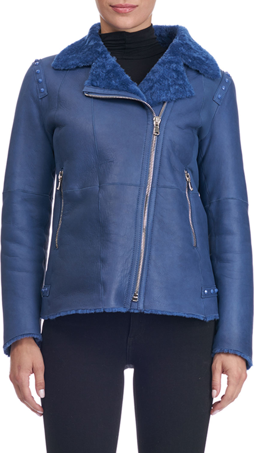 Christia Shearling Fur-Lined Moto Jacket