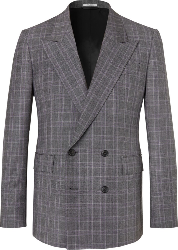 Gabriela Hearst Grey Kipling Double-Breasted Checked Wool Suit Jacket