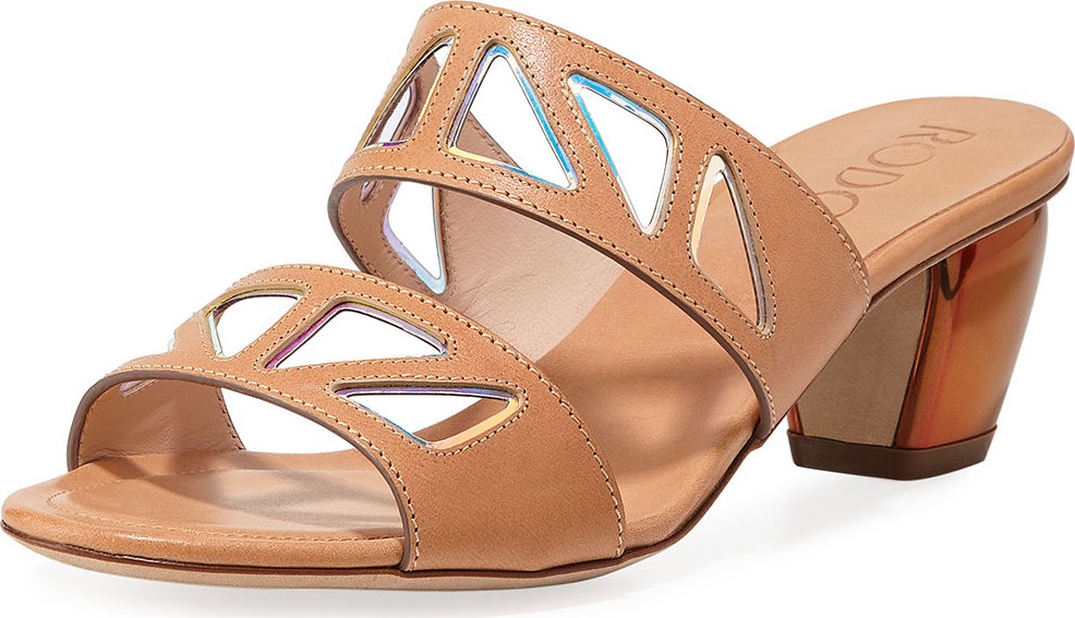 RODO Iridescent Cutout Slide Sandals