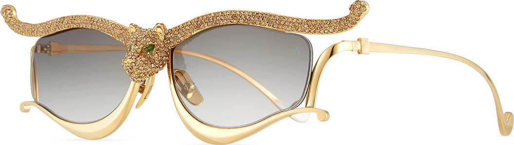 Anna Karin Karlsson Panther Oval Sunglasses w/ Swarovski® Crystals & Emeralds
