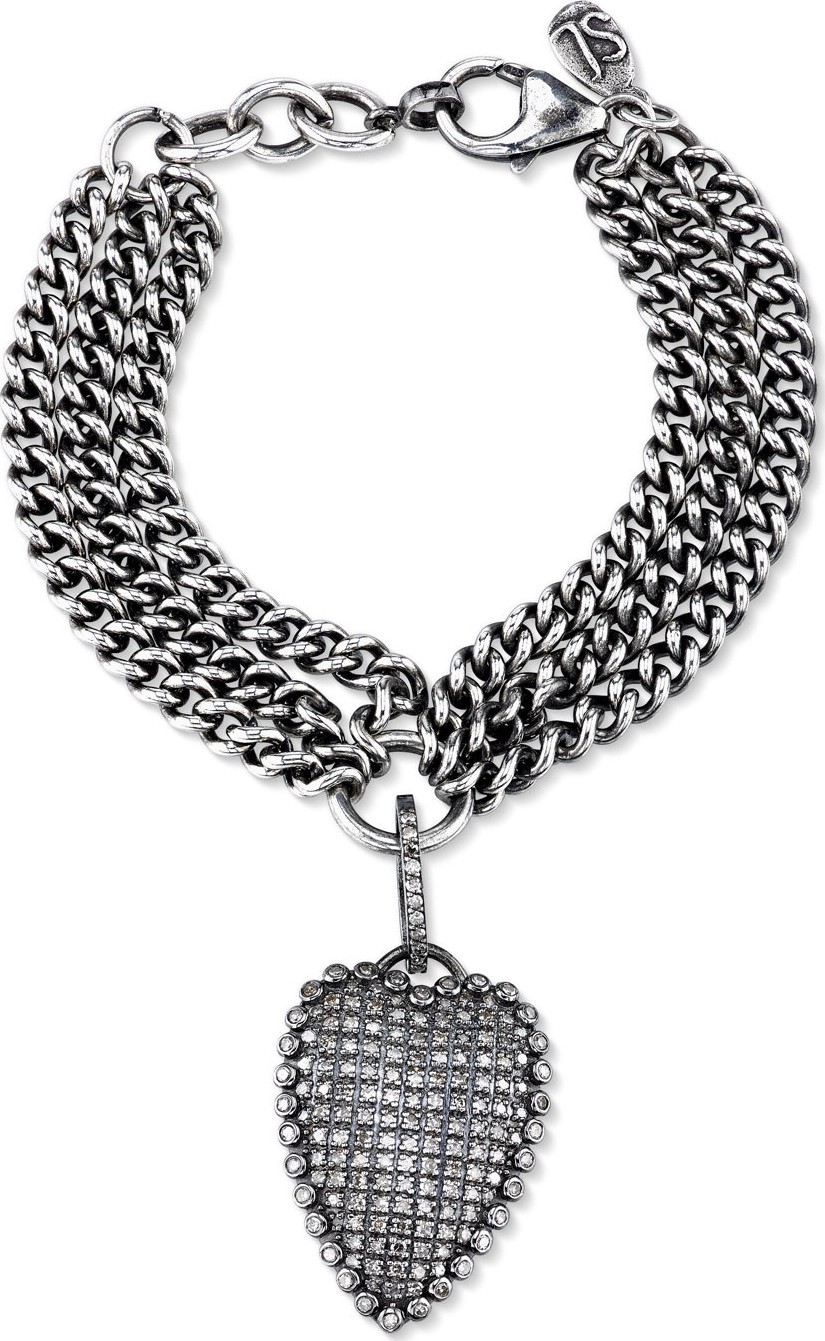 Sheryl Lowe Layered Curb Chain Bracelet with Diamond Heart Charm