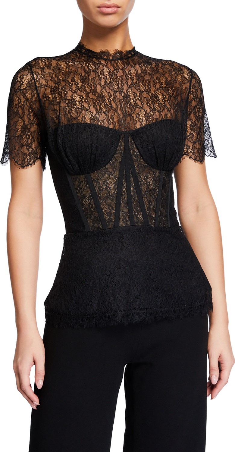 Jonathan Simkhai Mixed Silk Lace Bustier Top
