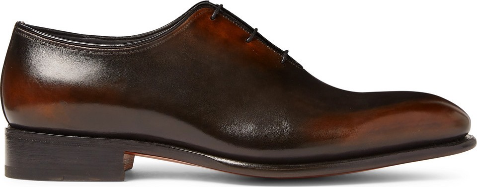 Santoni Burnished-Leather Oxford Shoes