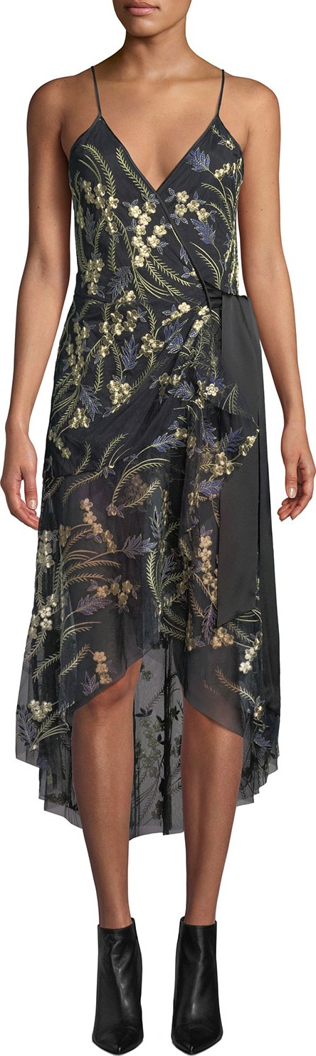 DIANE von FURSTENBERG Narrah Embroidered Floral Sleeveless Wrap Dress