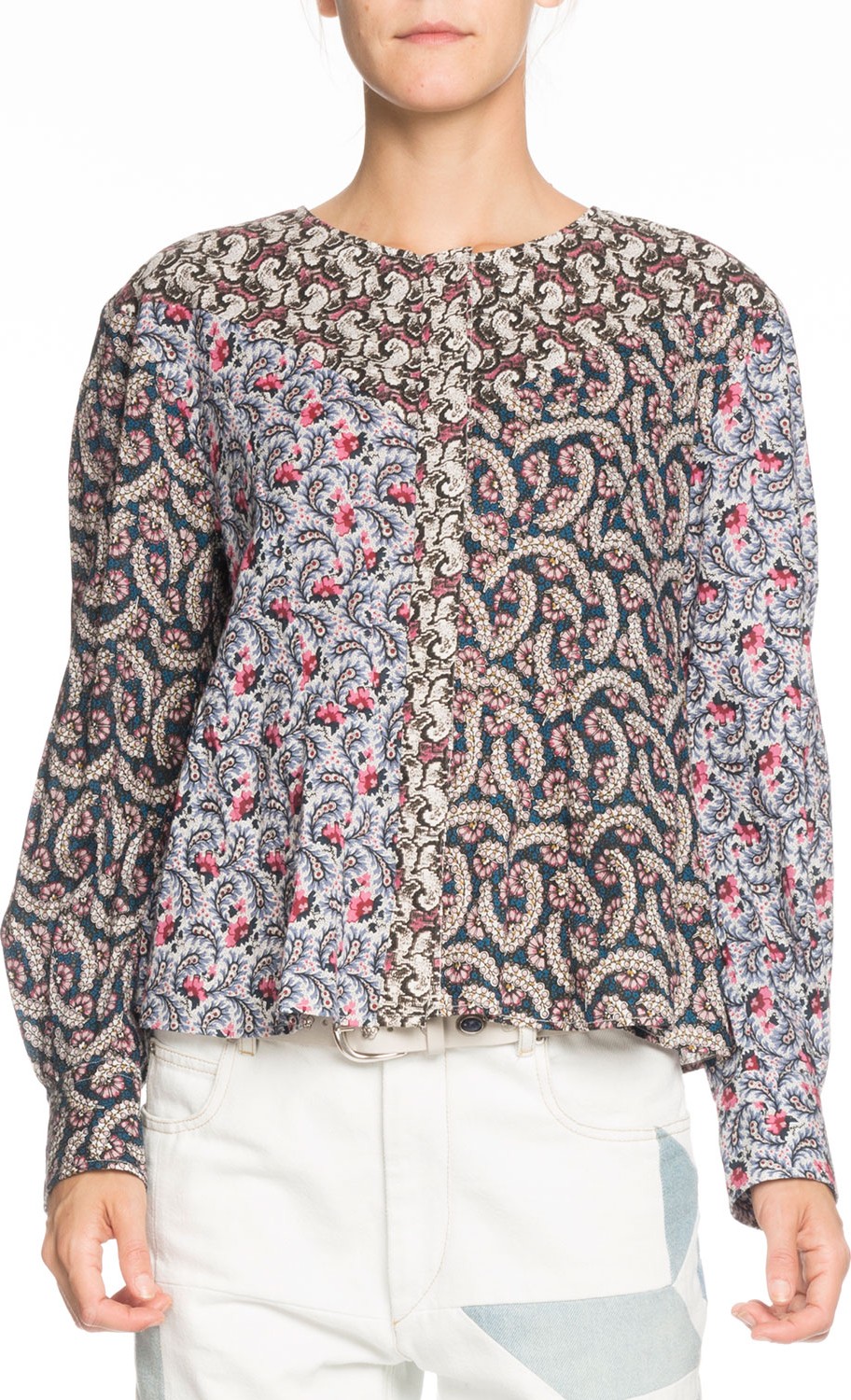 Isabel Marant Etoile Loris Mixed-Print Long-Sleeve Cotton Blouse