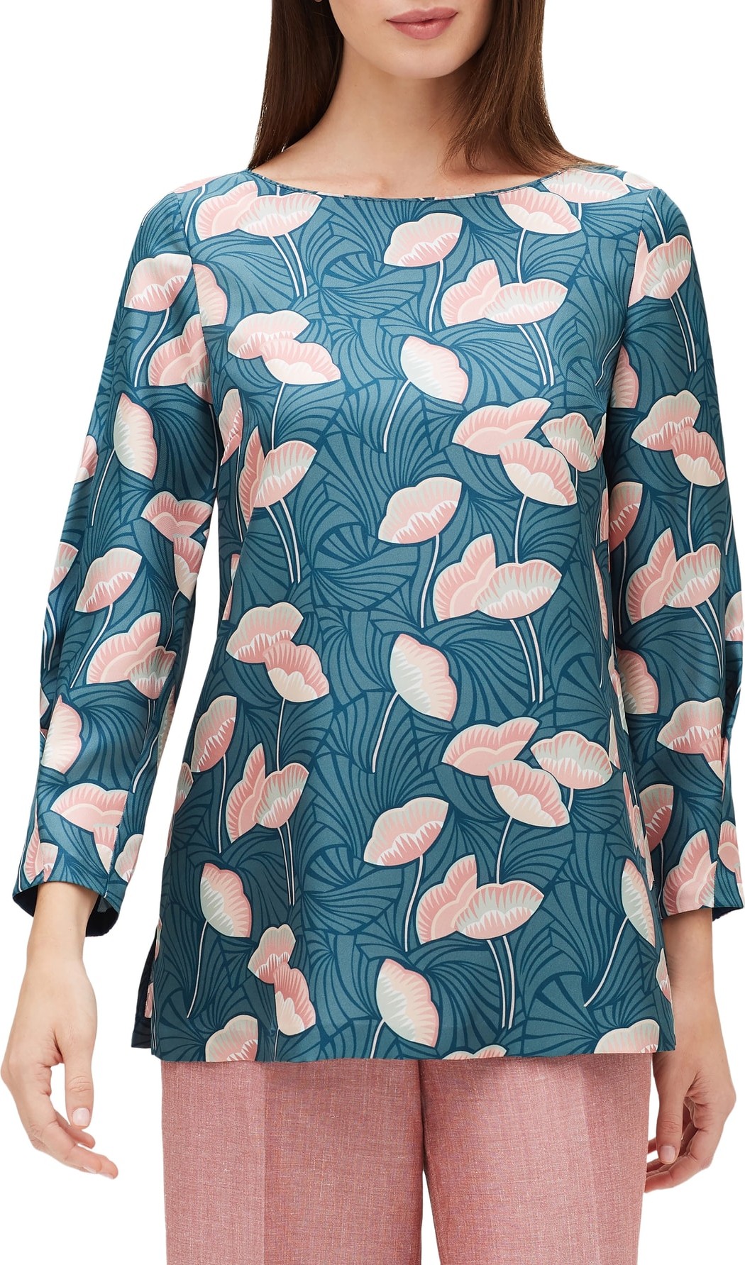 Lafayette 148 New York Caddie Graphic Floral Silk Blouse