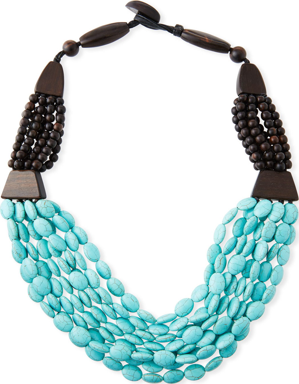 Viktoria Hayman Wood & Turquoise Draped Necklace