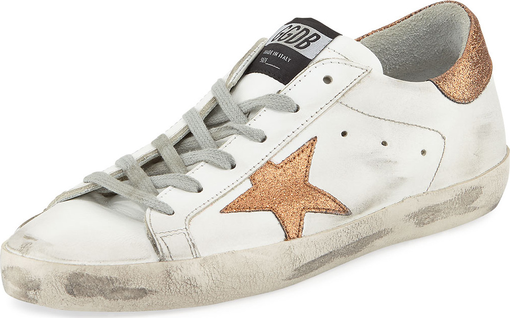 Golden Goose Deluxe Brand Superstar Leather Low-Top Platform Sneaker with Glitter Star